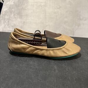 Tieks Shoes Womens Size 8 Tan Leather Ballet Flats Foldable Teal Sole Comfort